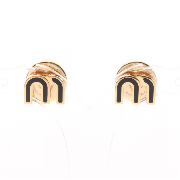 Miu Miu Pierced earrings Gold Plated enamel Black NEW Women