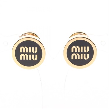 Miu Miu Pierced earrings Gold Plated enamel Black NEW logo women
