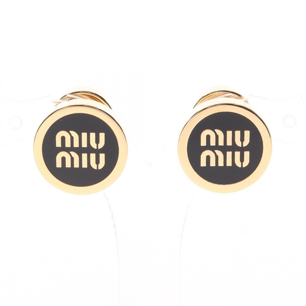Miu Miu Pierced earrings Gold Plated enamel Black NEW logo women
