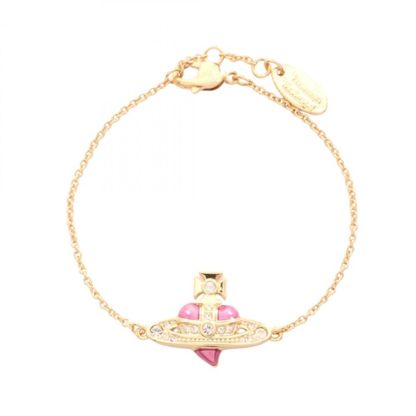 Vivienne Westwood NEW DIAMANTE HEART Bracelet Gold Plated Rhinestone Pink NEW