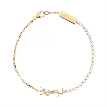 SAINT LAURENT Cassandra Charm Bracelet Gold Plated Rhinestone NEW Women YSL 16cm