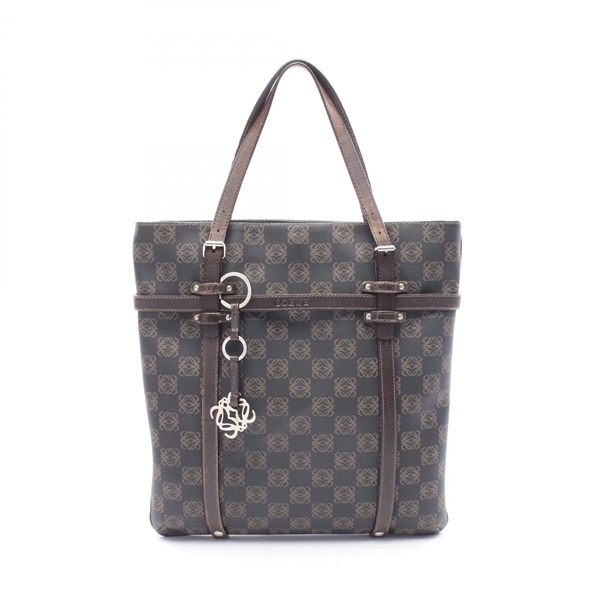 LOEWE Repeat anagram Tote shoulder Bag canvas leather Brown Used Women