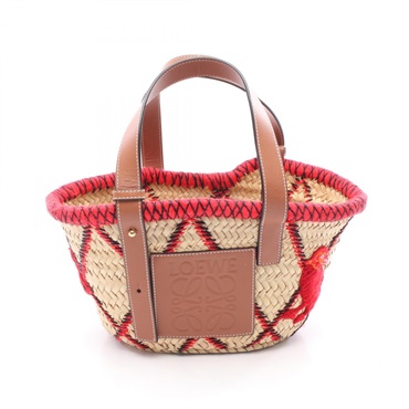 LOEWE Basket small shoulder Handbag 30350S93 leather Raffia Beige Brown Red used