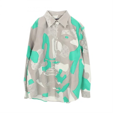 LOUIS VUITTON Printed Cotton Fil Coupe Monogram Shirt Silk Gray Used mens #4L LV