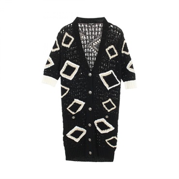 CHANEL COCO Mark Button Cardigan P63006K48889 20P Cotton B&W #34 Used Women