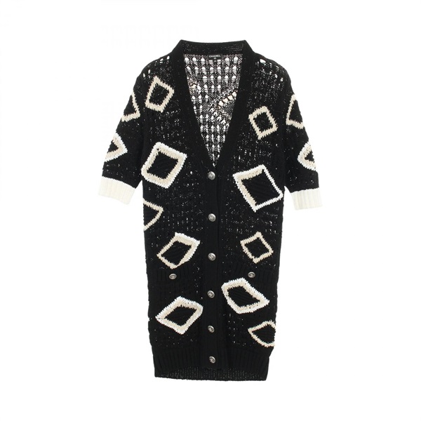CHANEL COCO Mark Button Cardigan P63006K48889 20P Cotton B&W #34 Used Women