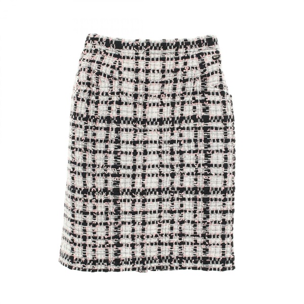 CHANEL COCO Mark button Pencil skirt #34 cotton polyester Black White Pink Used