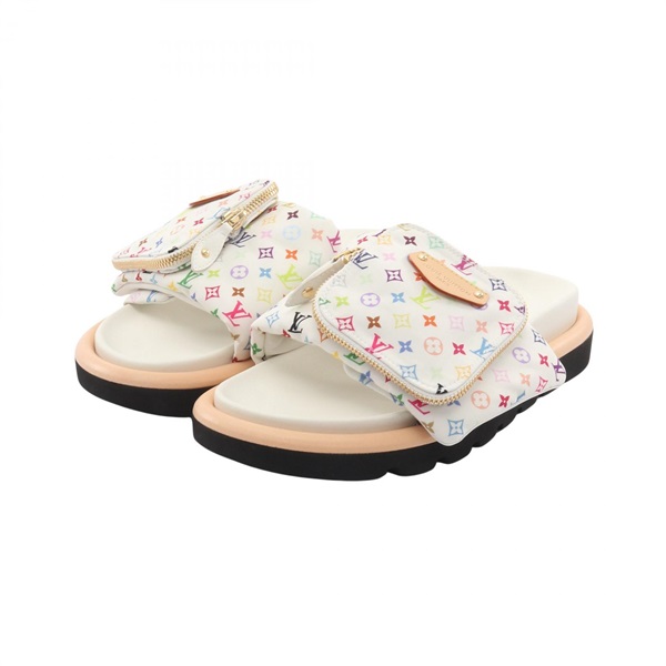 LOUIS VUITTON LV TM Pool Pillow Line Sandals Comfort Mule #38 Nylon White Used