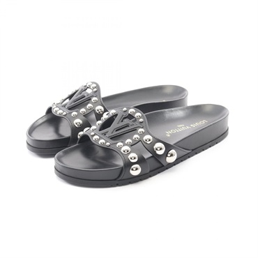 LOUIS VUITTON Isola Line Flat Sandals #39 leather Black Used Women LV