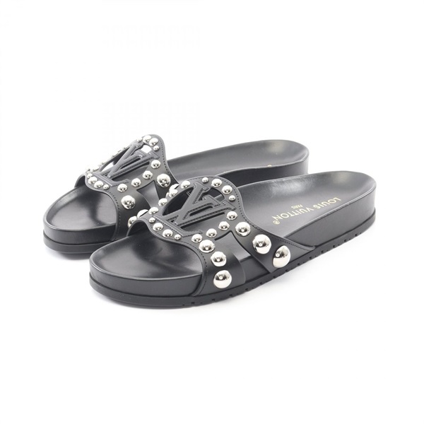 LOUIS VUITTON Isola Line Flat Sandals #39 leather Black Used Women LV