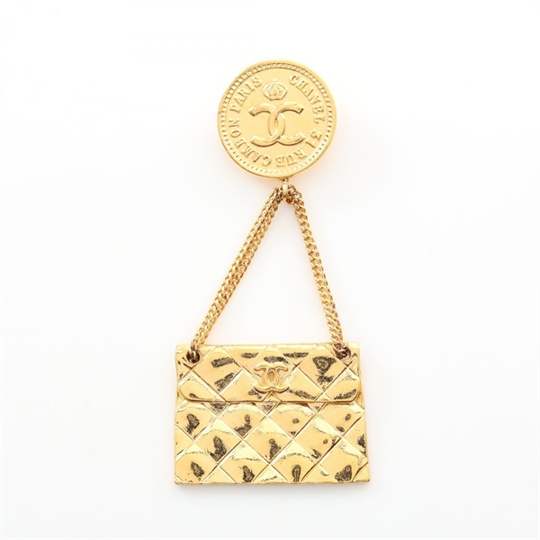 CHANEL Matelasse Bag motif Brooch Pin Gold Plated Gold Used Women CC