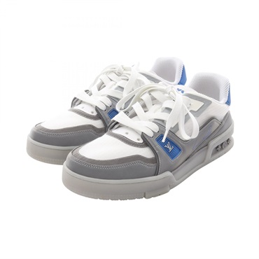 LOUIS VUITTON LV Trainer line Sneakers Shoes #5 1/2 Fabric White Gray Blue Used