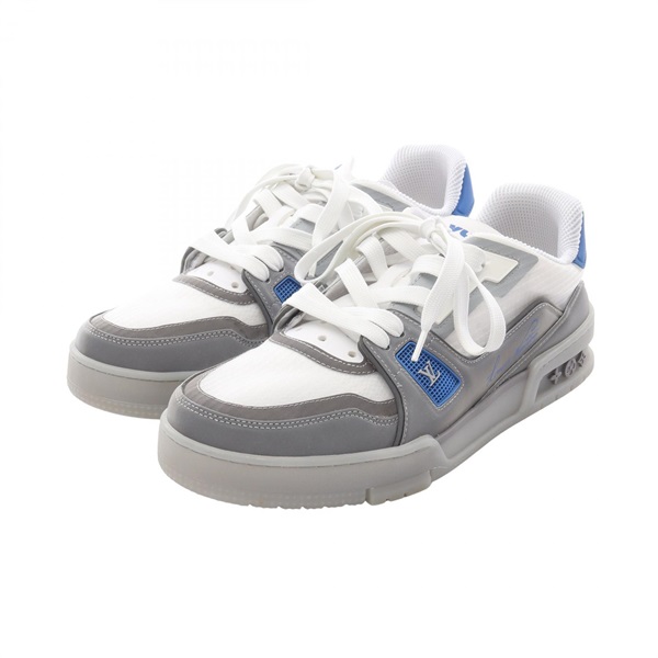 LOUIS VUITTON LV Trainer line Sneakers Shoes #5 1/2 Fabric White Gray Blue Used