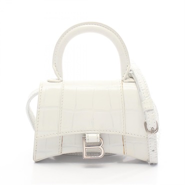 BALENCIAGA HOURGLASS Mini Shoulder Crossbody Handbag 637372 leather White Used