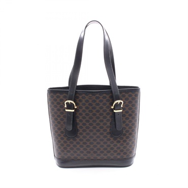 CELINE Macadam Tote Shoulder Bag PVC coated canvas leather Black Brown Used