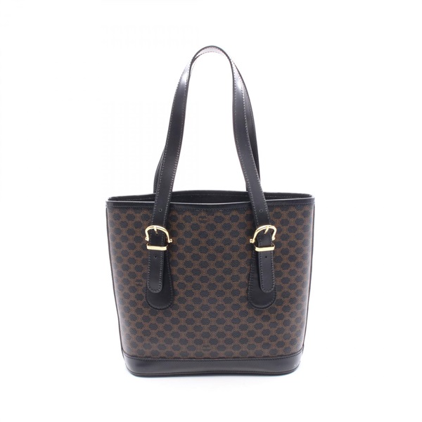 CELINE Macadam Tote Shoulder Bag PVC coated canvas leather Black Brown Used