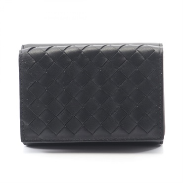 BOTTEGA VENETA Intrecciato Tri-fold wallet purse 515385 leather Black Used
