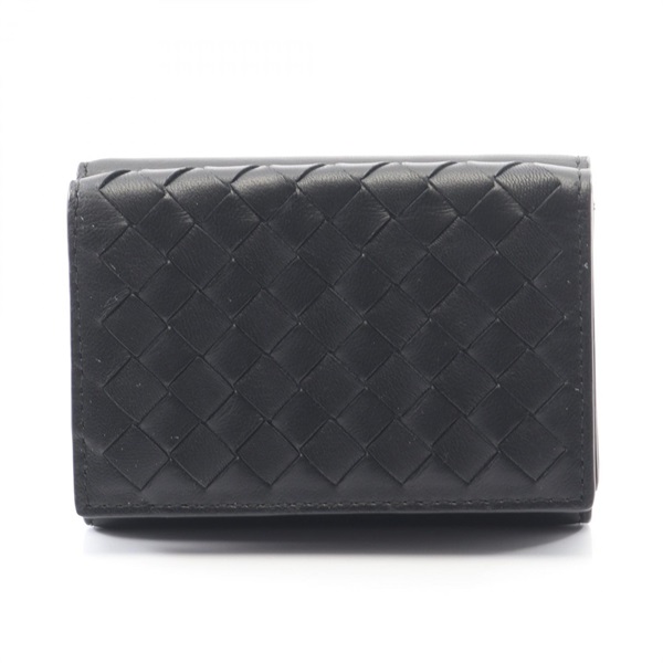 BOTTEGA VENETA Intrecciato Tri-fold wallet purse 515385 leather Black Used
