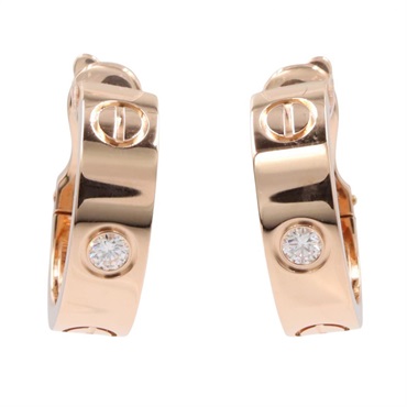 CARTIER Love Hoop Diamond Pierced earrings 18KRG Pink Rose Gold Used Women