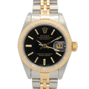 ROLEX Datejust R Black Bar Wrist Watch 69173 Automatic 18KYG Gold SS Used Women