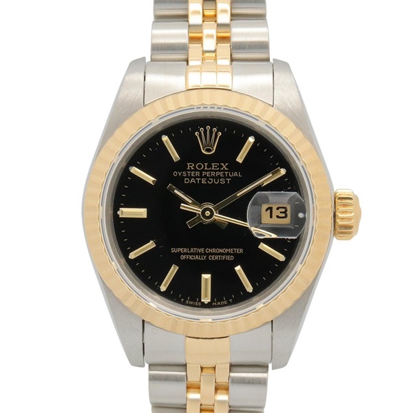 ROLEX Datejust R Black Bar Wrist Watch 69173 Automatic 18KYG Gold SS Used Women