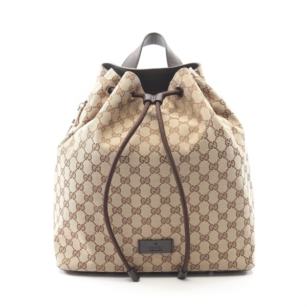 GUCCI GG canvas Drawstring Rucksack Backpack 449175 canvas leather Beige Used