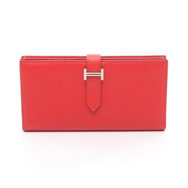 HERMES Bearn Soufflet Bifold purse wallet C Epsom Rouge tomate Used Women SHW