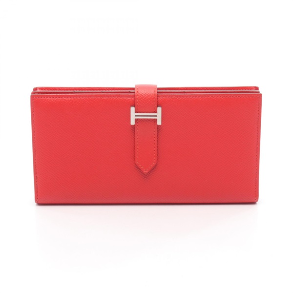 HERMES Bearn Soufflet Bifold purse wallet C Epsom Rouge tomate Used Women SHW