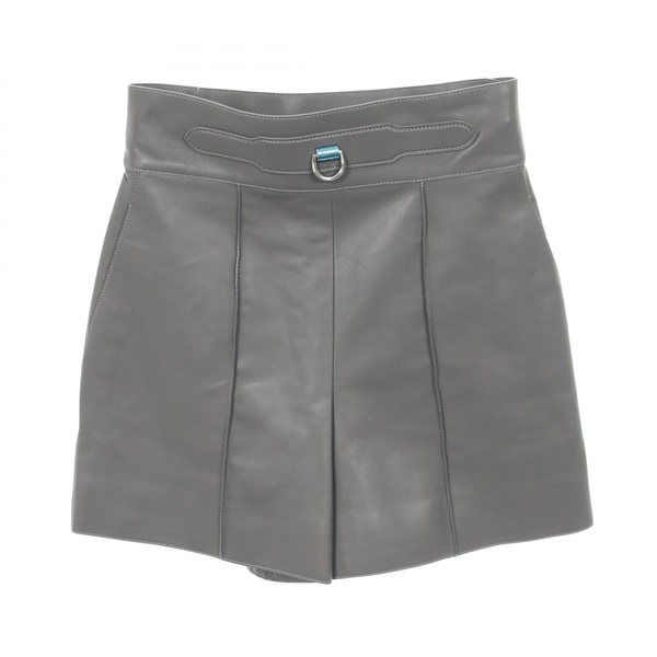 HERMES Short Pants Lambskin sheep leather Gray Used Women size 34