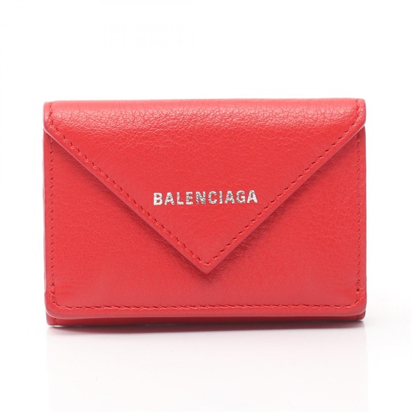 BALENCIAGA Paper mini Tri-fold compact wallet purse 391446 leather Red Used