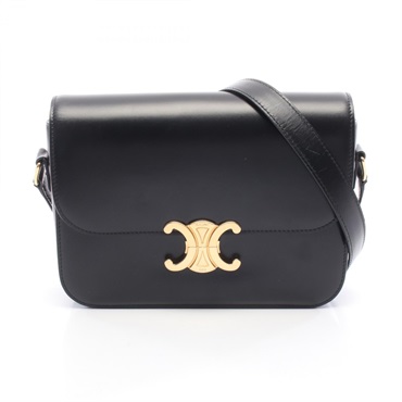 CELINE Classic Triomphe Medium Shoulder Crossbody Bag 187363 leather Black Used