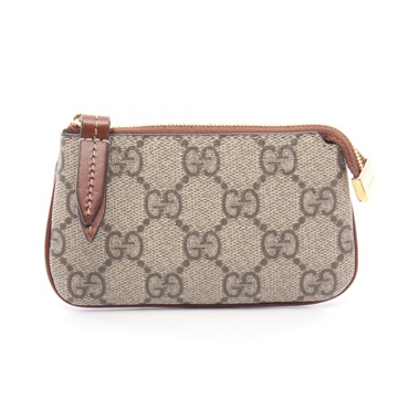 GUCCI GG Supreme coin purse wallet 447964 leather canvas Beige Brown Used Women