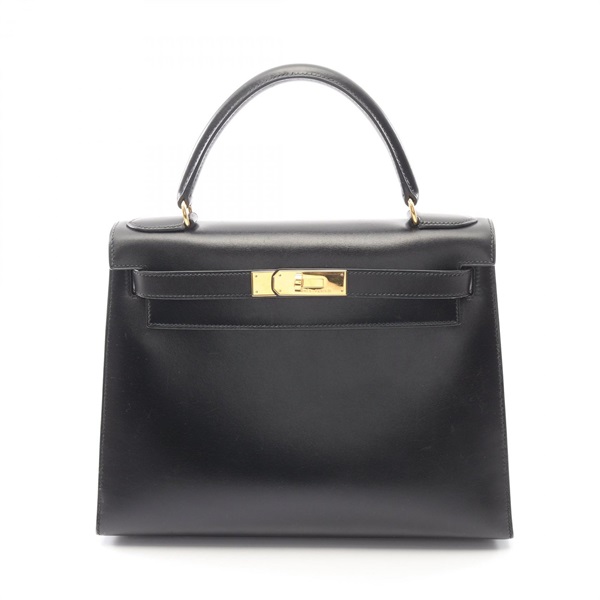 HERMES Kelly 28 Shoulder Handbag X Box calf leather Black GHW Used Women