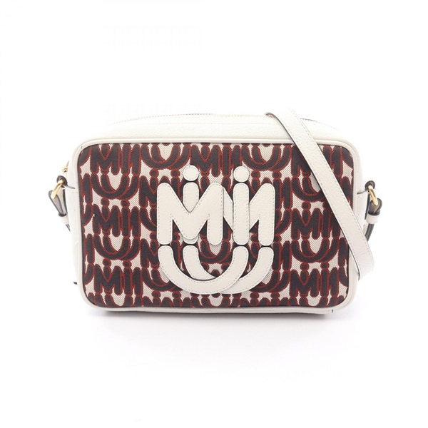Miu Miu Logo jacquard Shoulder Crossbody Bag canvas leather White Brown Used