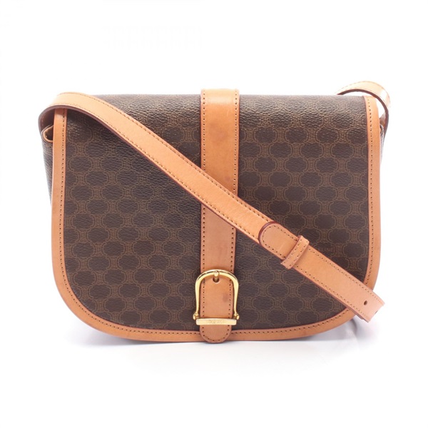 CELINE Macadam Shoulder Crossbody Bag PVC coated canvas leather Brown Used Women