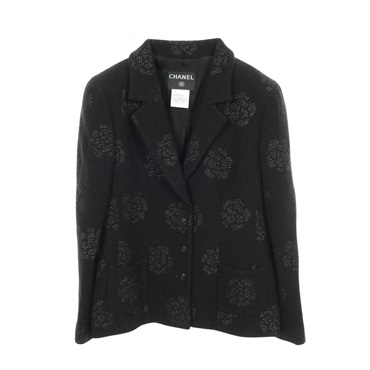 CHANEL Camelia tailored jacket blazer #40 P20557V11949 wool Black Used Women