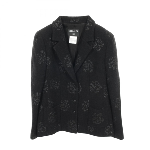 CHANEL Camelia tailored jacket blazer #40 P20557V11949 wool Black Used Women