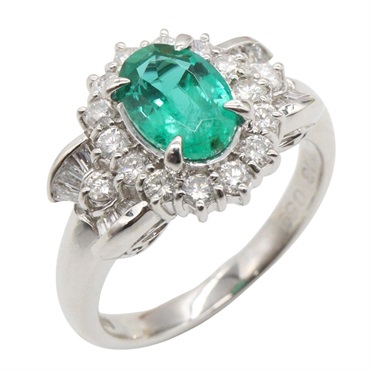 JEWELRY Emerald Diamond Ring Pt900 Platinum Green Used women US size 5.75