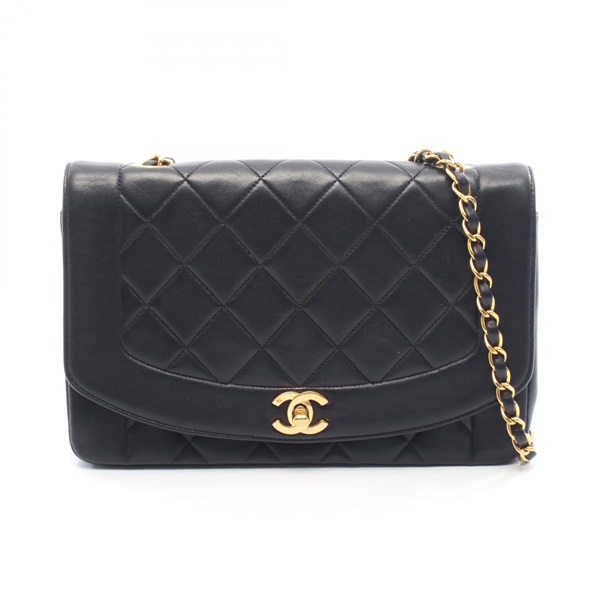 CHANEL Matelasse Diana Flap Crossbody Chain Shoulder Bag Lambskin Black GHW Used