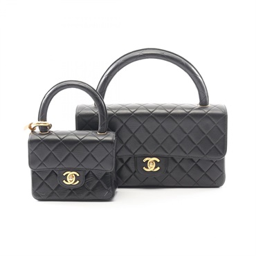 CHANEL Matelasse parent-child Handbag Lambskin Black GHW Used Women CC Logo Coco
