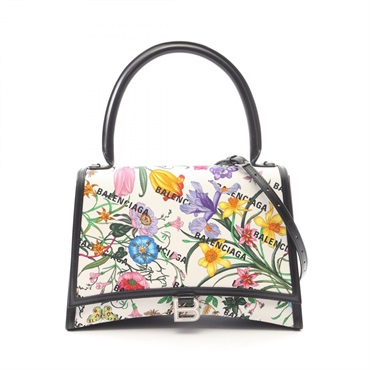 GUCCI BALENCIAGA Flora Hourglass Handbag 681696 canvas leather White Black used