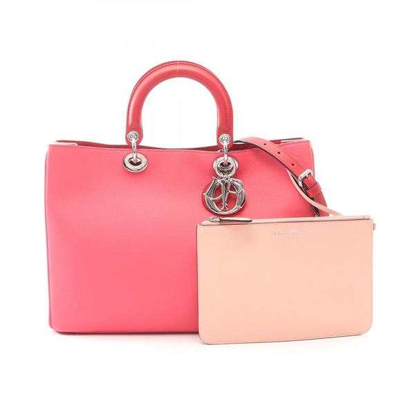 Christian Dior Diorissimo Large Shoulder Handbag leather Pink Red Used Women