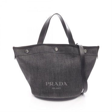 PRADA DENIM+CITY CALF Tote Shoulder Crossbody Handbag 1BG244 leather Black Used