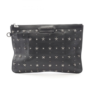 JIMMY CHOO DEREK Star Studs business clutch bag leather Black Used mens