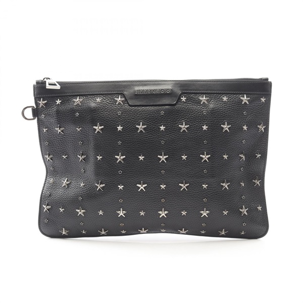 JIMMY CHOO DEREK Star Studs business clutch bag leather Black Used mens