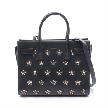 SAINT LAURENT PARIS Sac de Jour Baby Star Studs Handbag leather Black Used Women
