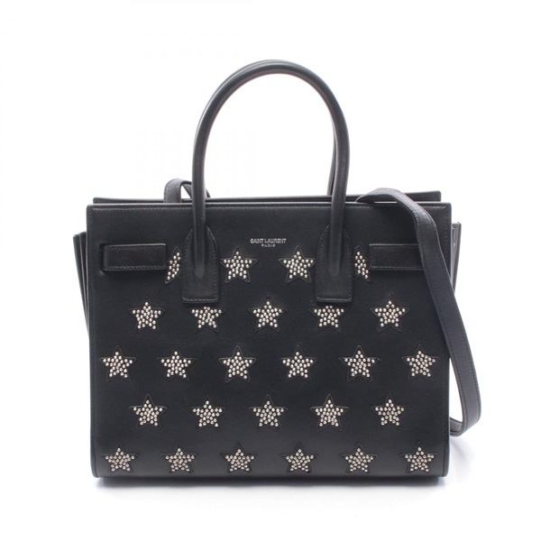 SAINT LAURENT PARIS Sac de Jour Baby Star Studs Handbag leather Black Used Women
