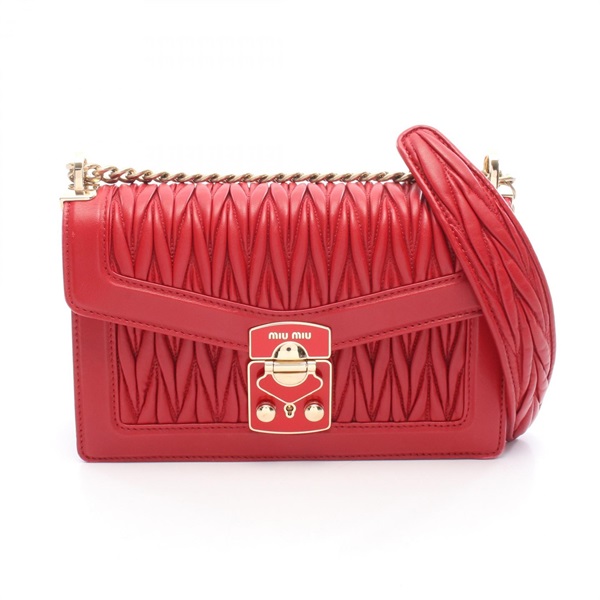 Miu Miu MATELASSE chain Shoulder Bag 5BD083 leather Red Used Women
