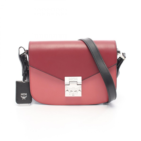 MCM Patricia Crossbody Shoulder Bag leather Bordeaux Pink Black Used Women