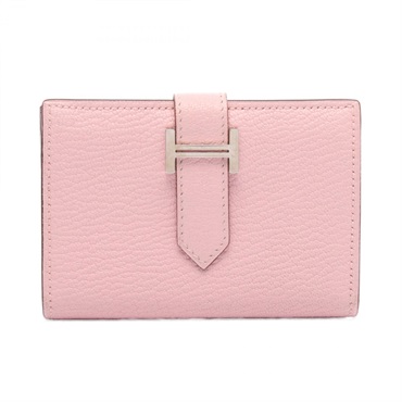 HERMES Bearn Card Case Holder X Chevre leather Pink Rose sakura SHW Used Women